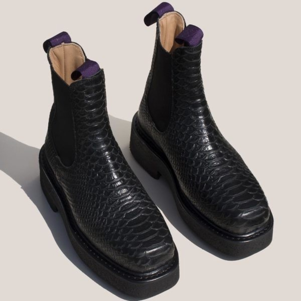 Eytys black snakeskin embossed leather boots